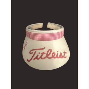 Titleist Beige Visor With Red Gingham Trim & Pink cancer Ribbon Embroidery